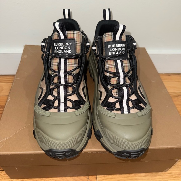 Burberry Plaid & Olive Green Trail Sneakers